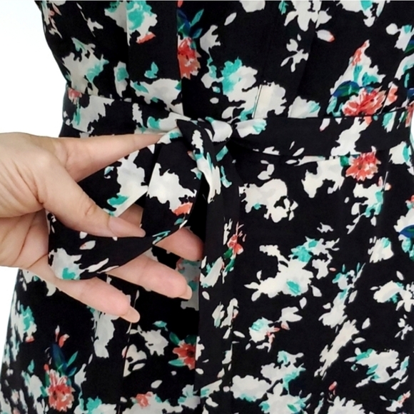 Ellen Tracy Soft Shirt Petite Blooms Black Multi Color 3/4 Sleeves Dress Size 10 - Picture 8 of 15